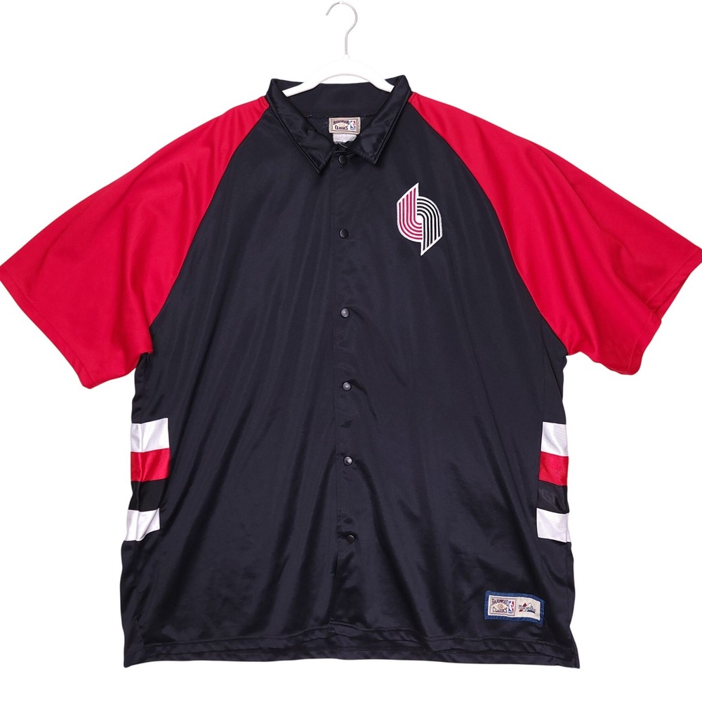 Majestic Portland Blazers NBA Hardwood Classics Snap Warm Up Shirt‎ Mens 4XL